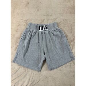 TITLE Boxing Athletic Trunks Mens Size Large Gray w/White Logo Patch